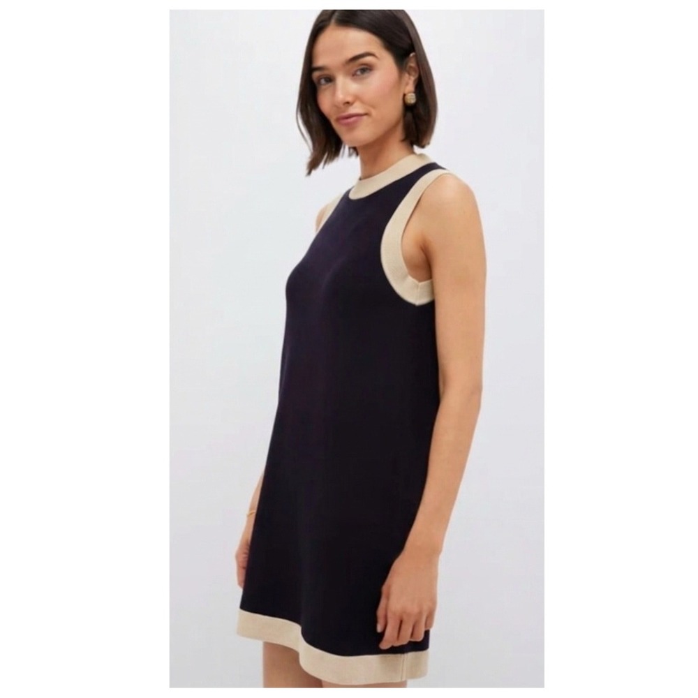 Tuckernuck Marie Mini Dress Black Cream Contrast Trim Sleeveless Sweater Knit L